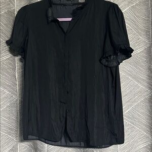 T Tahari Black Ruffled Blouse